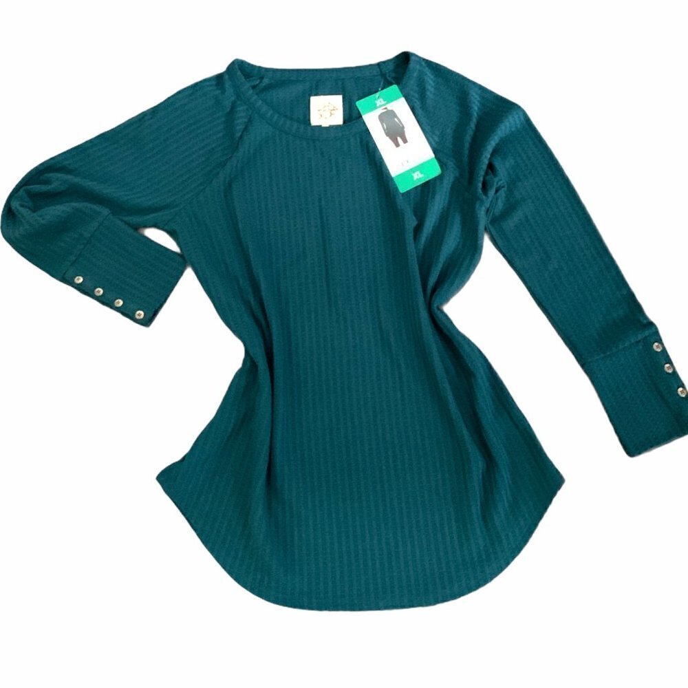 Chaser Waffle Knit Button Cuff Thermal Top Sz X